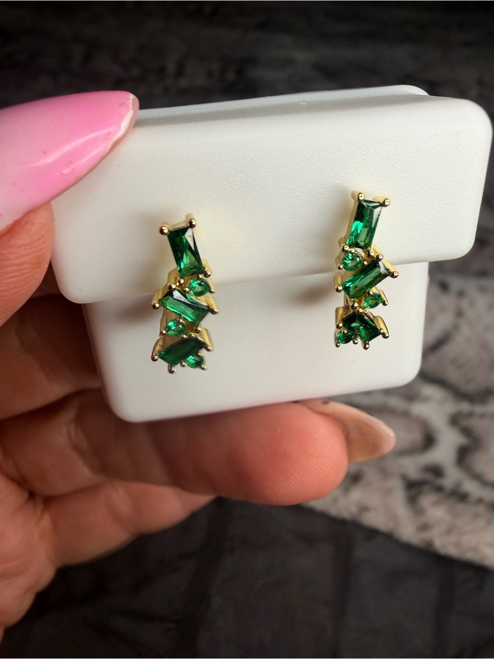 18K Gold Filled Emerald Green Huggie Ear Climbers